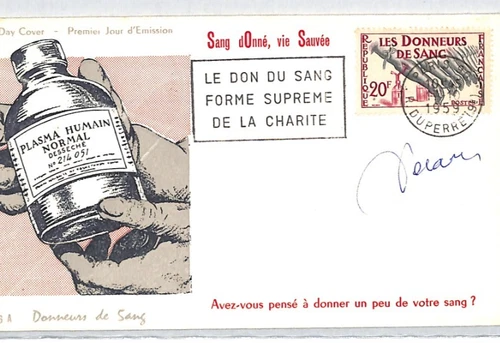 FRANCE 1959 FDC *Blood Donors* Cover SIGNED Designer DECARIS Premier Jour RF99