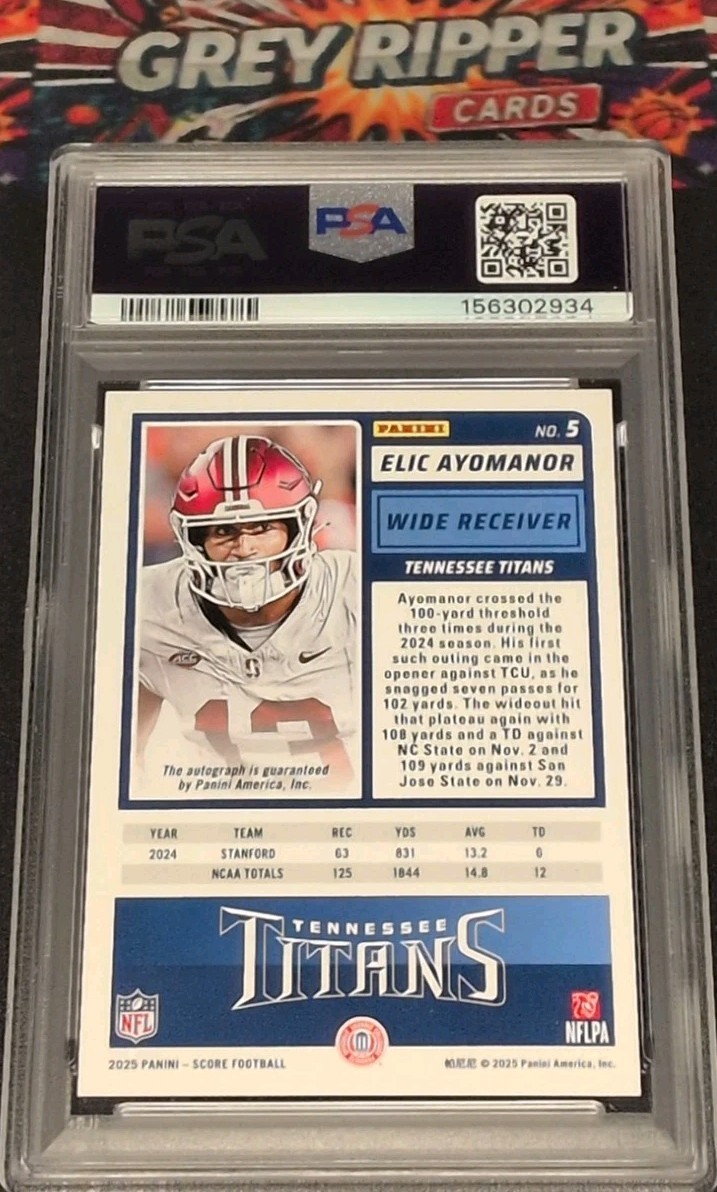 PSA 9 LOW POP 2025 Score Rookie Elic Ayomanor #5 Signatures AU RC Titans view 2