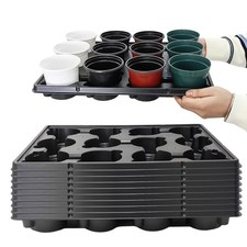 12 Cell Round Nursery Pots Trays 12 Cell Trays for 4 Inch Pots-10 Pack Black