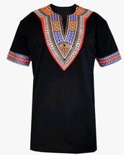 Mens African Dashiki T Shirt Tribal Floral Print V Neck Slim Fit Shirts Tops SzM