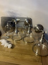 Next Modern Brushed Chrome 3 Light Ceiling Light 2 Wall Spot Lights Glass Shades