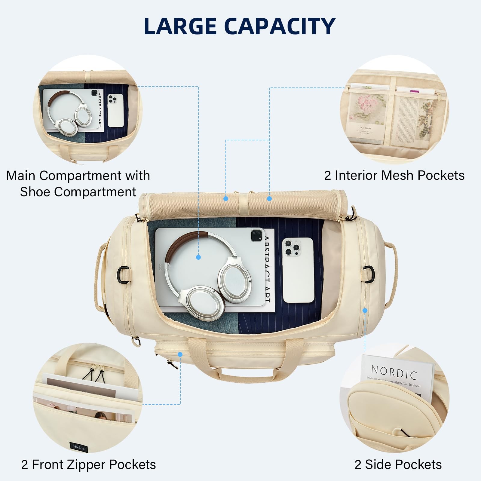 Large Travel Duffle Gym Bag with Shoe Compartment, Underseat Carry On Luggage... thumbnail 4