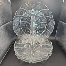 Set Of 4 Orrefors Sweden Crystal Glass Eden Leaf Pattern 10 In Dinner Plates