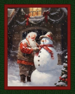 MARSHALL DRY GOODS SANTA's SNOWMAN Fabric Quilt Panel 36" x 45", Christmas, Holiday