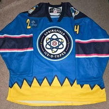 Mitchell Balmas Springfield Thunderbirds IceOTopes Simpsons Warm Up Worn Jersey