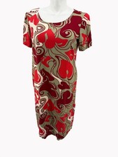 Manuhealii Vintage Maxi Dress L Red Hawaiian Floral Side Slits Zip Back AS IS