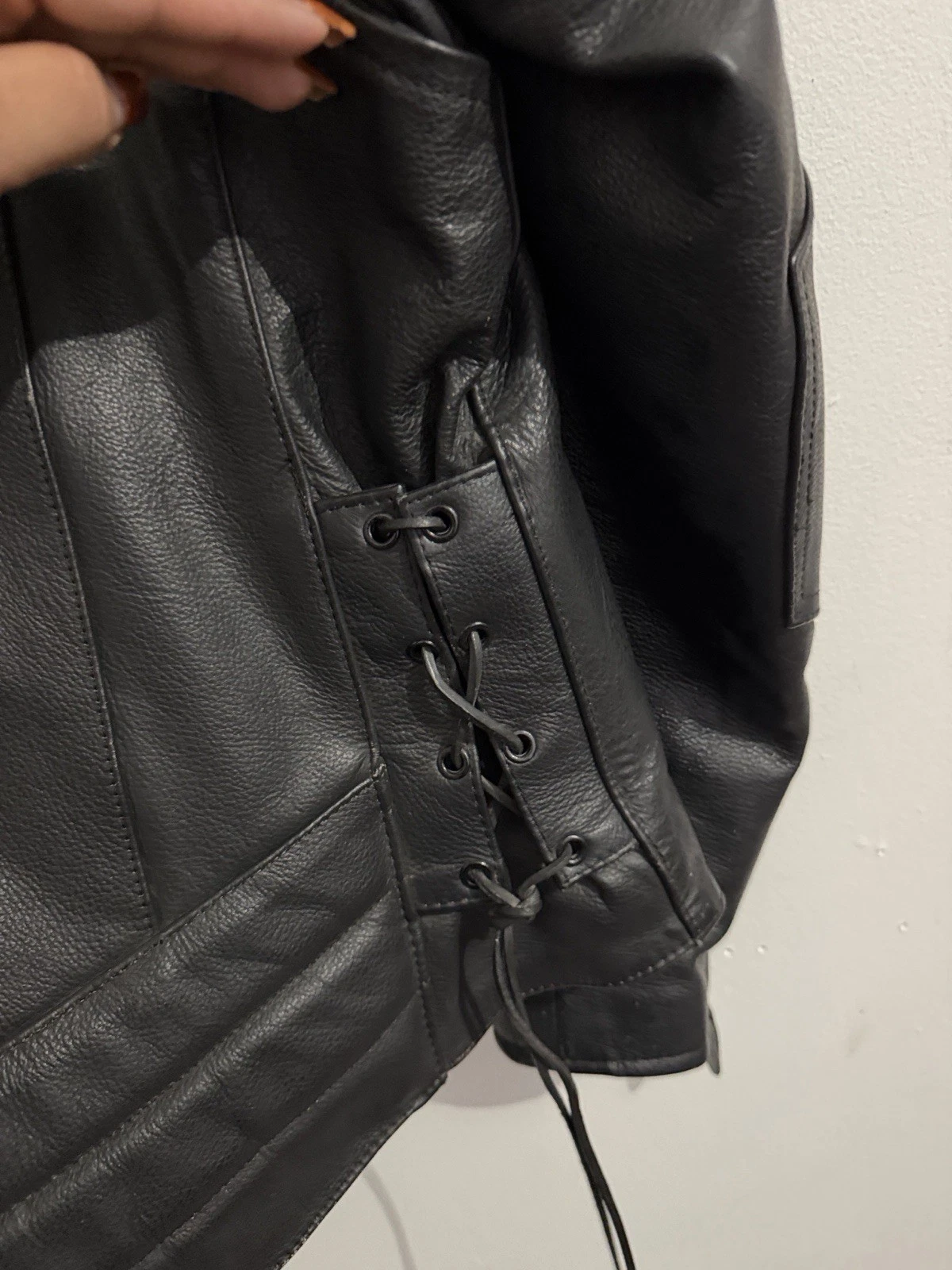 River Road Men's 44 Black Leather Motorcycle Biker Jacket Quilted Lined Lace Up image 11