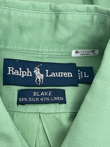 Camicia uomo Ralph Lauren Blake verde con bottoni seta lino manica lunga taglia L - Foto 4 di 5