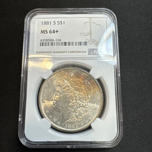 1881-S NGC MS64+ Morgan Silver Dollar $1 Flashy Luster Toned!!
