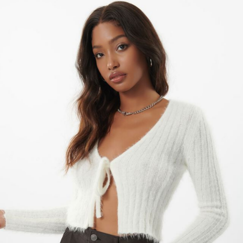 Garage white fuzzy cardigan 