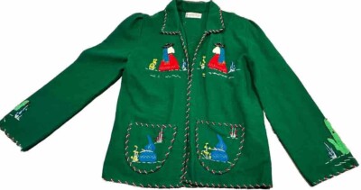 Vintage 40s Mexican Jacket Wool Sweater Embroidered Folk Art 