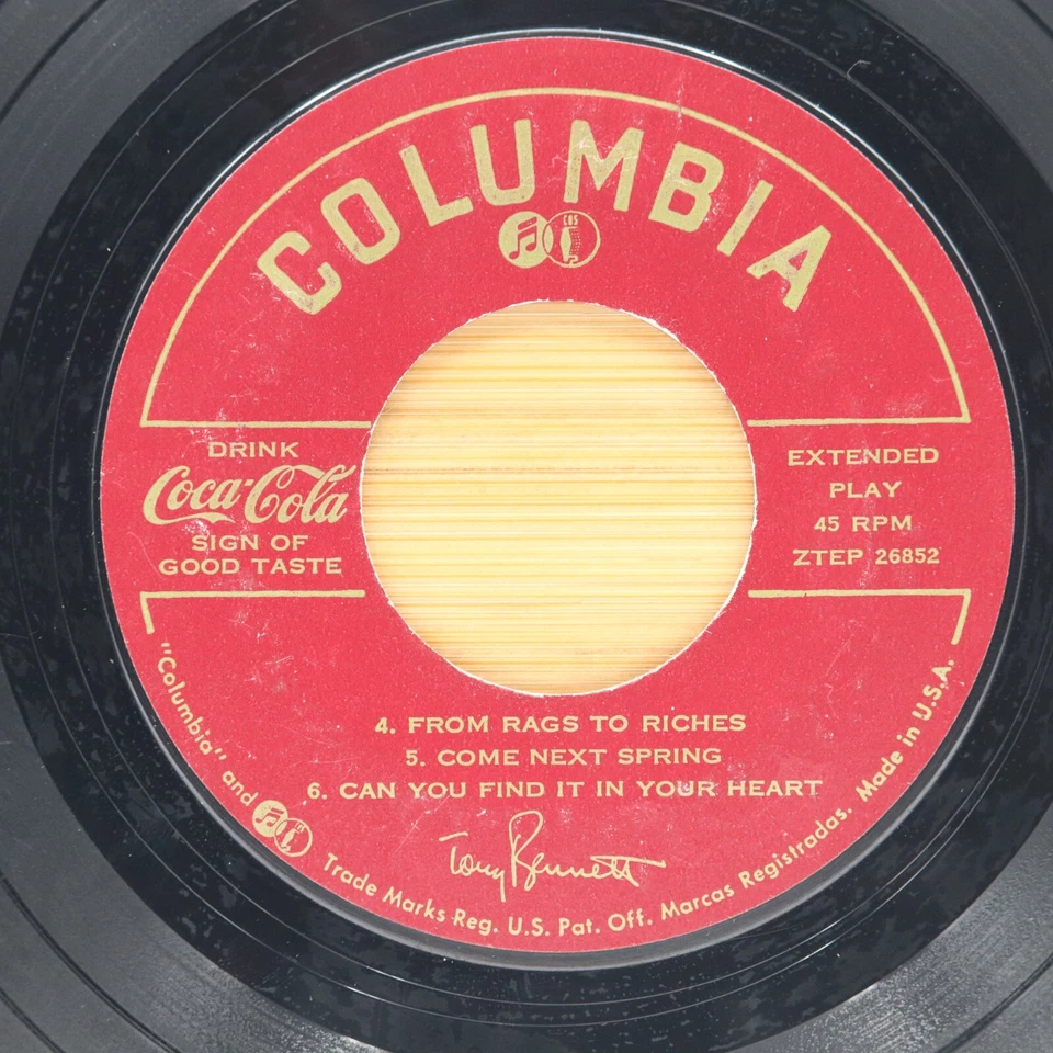 TONY BENNETT - AUTOGRAPHED EDITION OF HITS - POP JAZZ 45 COCA-COLA COLUMBIA - Image 2 of 2