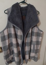C. C Exclusive Girly Girl Women's Vest Jacket L Reversible Gray Pink Pockets