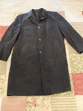 Mid Century 1950’s 60’s Curlee Lansdown Black Tweed Overcoat Pea Coat 46