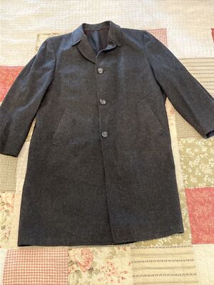 Mid Century 1950 s 60 s Curlee Lansdown Black Tweed Overcoat Pea Coat 46