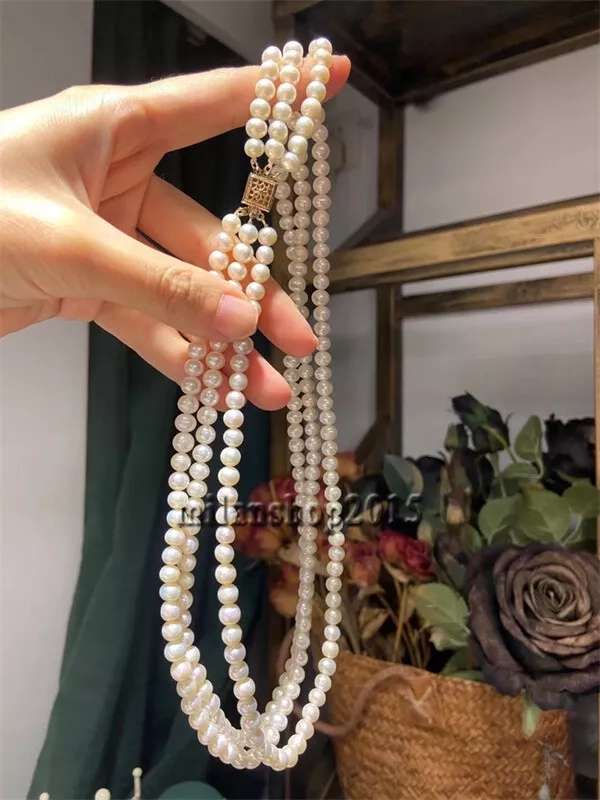 triple strands natural south sea white Pearl Necklace 18  19 20”