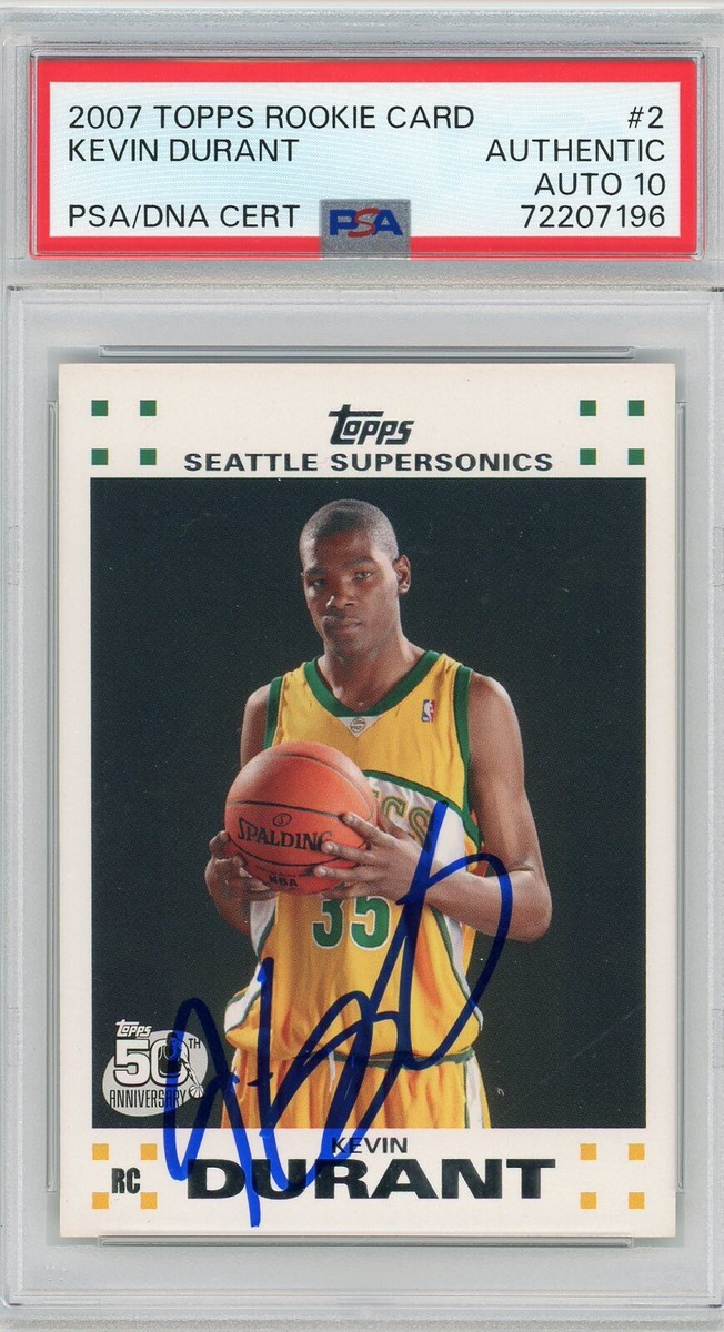 Kevin Durant Signed 2007-08 Topps White RC Rookie Card PSA 10 Gem