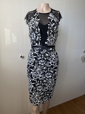 Lipsy Mono 2in1 Lace Front Monochrome Fitted Bodycone Dress Size 8 New