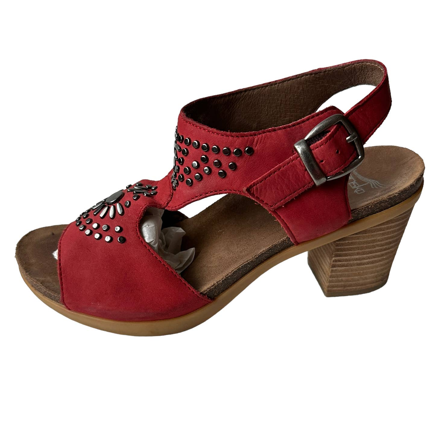 Dansko Sandals Red Deandra Studded Chunky Shoes Women's EUR Size 39 US