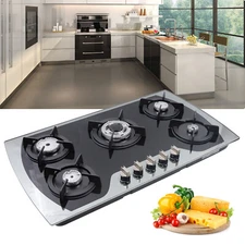 Stainless Steel 35" 5 Burners Gas Stove Built-In Cooktop LPG/NG Gas Hob Cooker!