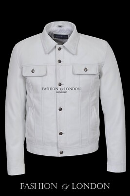 Herren Trucker Lederjacke weiß echt Lammleder Leder klassisch Western 1280