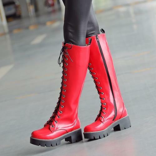 Ladies Lace Up Knee High Boots Womens 