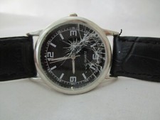 Watch Black Buckle Band Round Face Silver Toned Minimalist Simple WORKING 