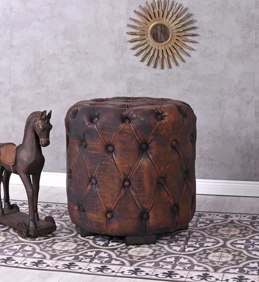 Retro Sitzwürfel Hocker Chesterfield braun Pouf Vintage Fusshocker Sitzhocker - Bild 3 von 4