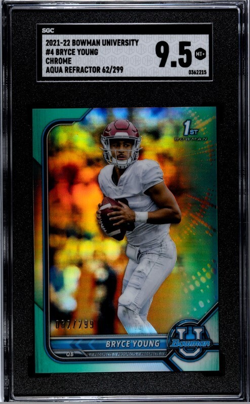 BRYCE YOUNG 2021-22 Bowman Chrome University Aqua Refractor #62/299 RC SGC 9.5