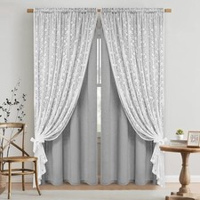 Linen Curtains for Bedroom, 52"W x 63"L Pack of 2 Grey Light Filtering
