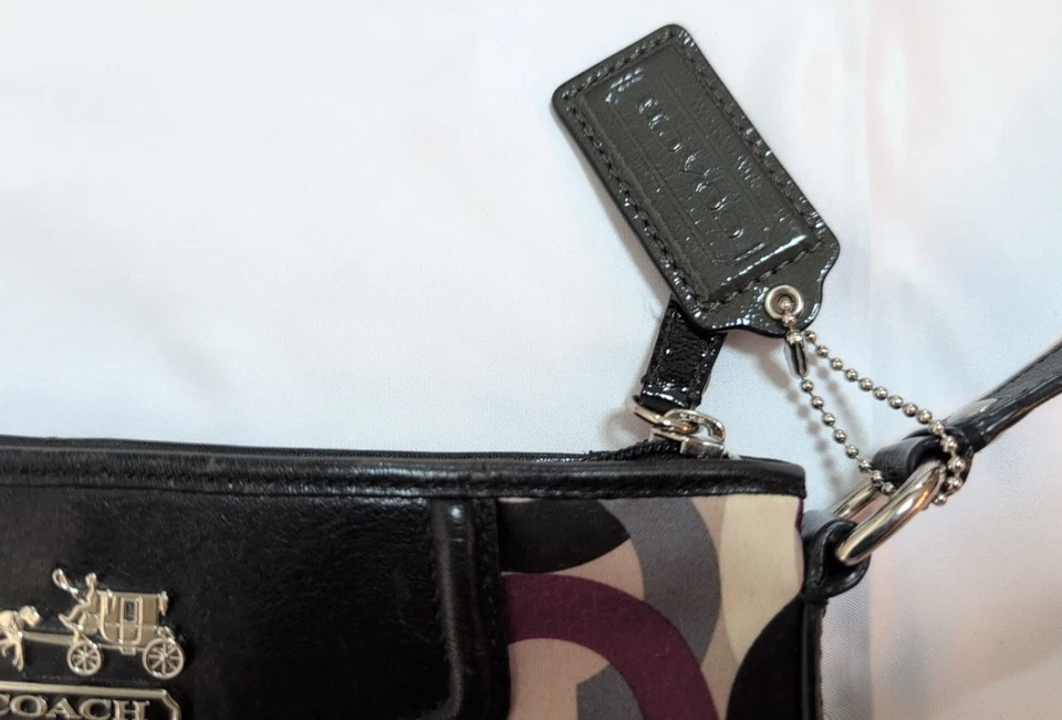 Coach Signature Madison Sateen Crossbody logo Bag Grey-White-Black-Purple liner - Image 2 of 4