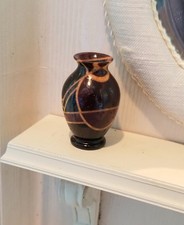 DOLLHOUSE MINIATURE ARTISAN INLAID WOOD TURNED VASE SIGNED DC 1 1/4" TALL~~SM