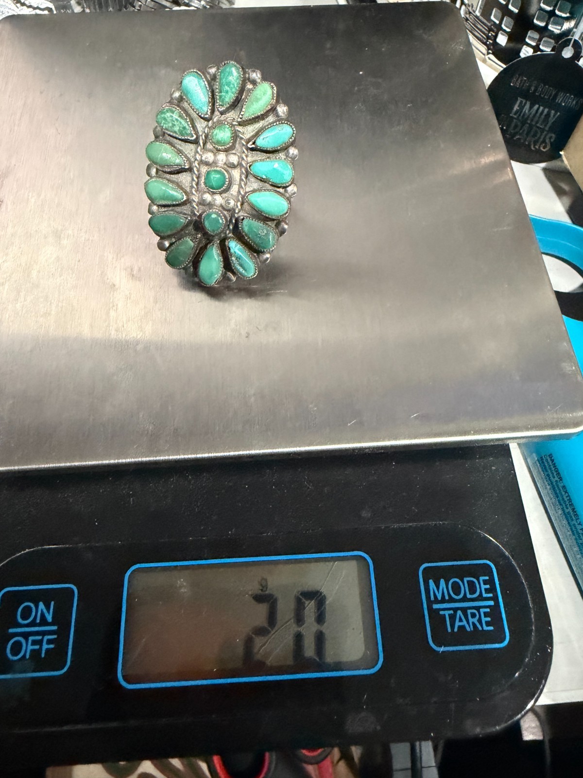 Old Pawn Turquoise Cluster Statement Ring Sterlin… - image 5