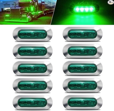 10PCS Green DC12V-24V 4 LED Side Marker Indicator Lights Lamp Front Green(10PCS)