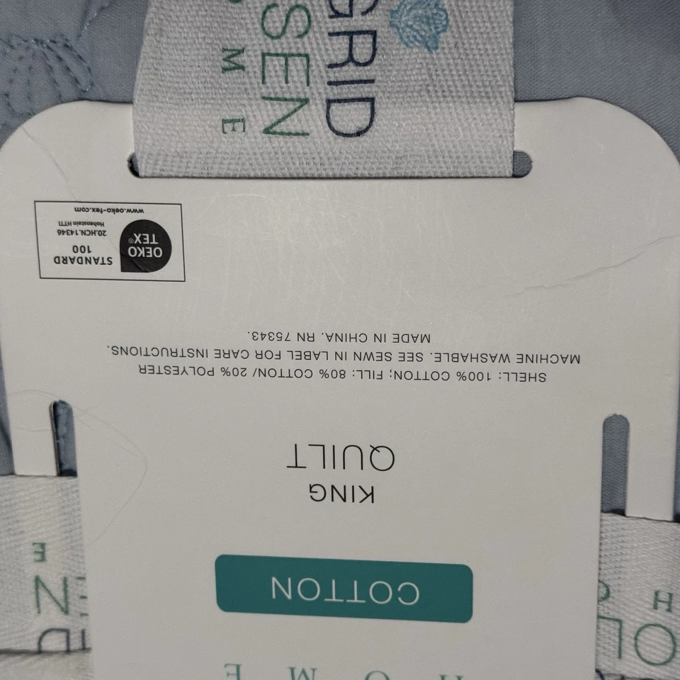 Sigrid Olsen Quilted Blue Seashells KING QUILT Beach Coastal Shells Island NEW - Image 4 of 4