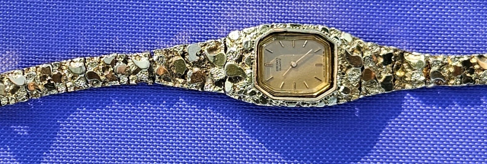 Vintage Seiko Quartz 14K Solid Gold Nugget Bracelet Watch  7” 1970’s image 5