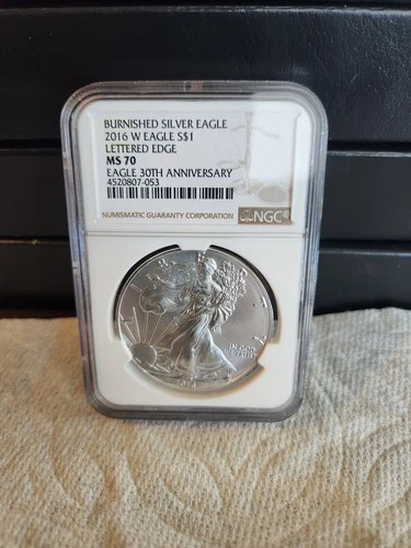 2016 W Burnished Silver Eagle NGC MS 70 Brown Label Littered Edge