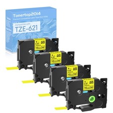 4 Pack Black on Yellow TZ 621 TZe621 Label Tape For Brother P-touch 9mm 0.35inch