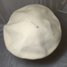 Vintage 100 Wool Off White Vanilla Cream Ivory Beret Hat Cap One Size