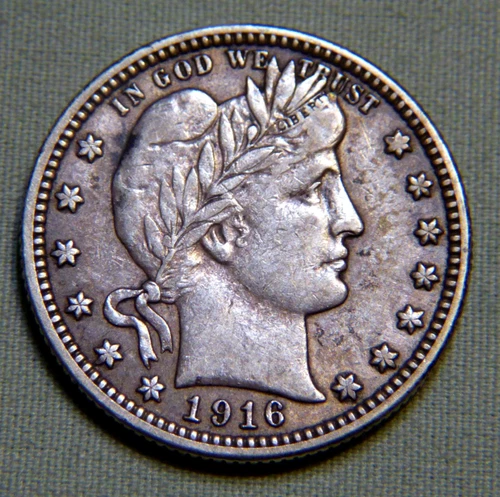 1916 D Silver Barber Quarter US 25 Cent - EF / XF Details - Lot 1597