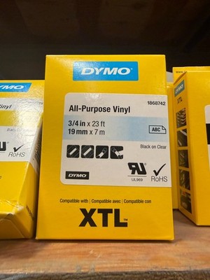Dymo 1868742 RHINO XTL All-Purpose Vinyl Labels, 3/4'', Clear