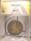 1862-S Seated Liberty Half Dollar AG 3 Anacs