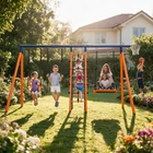 700lb Metal Swing Set Heavy Duty Frame Kids Adult Backyard Playset with 3 Swings