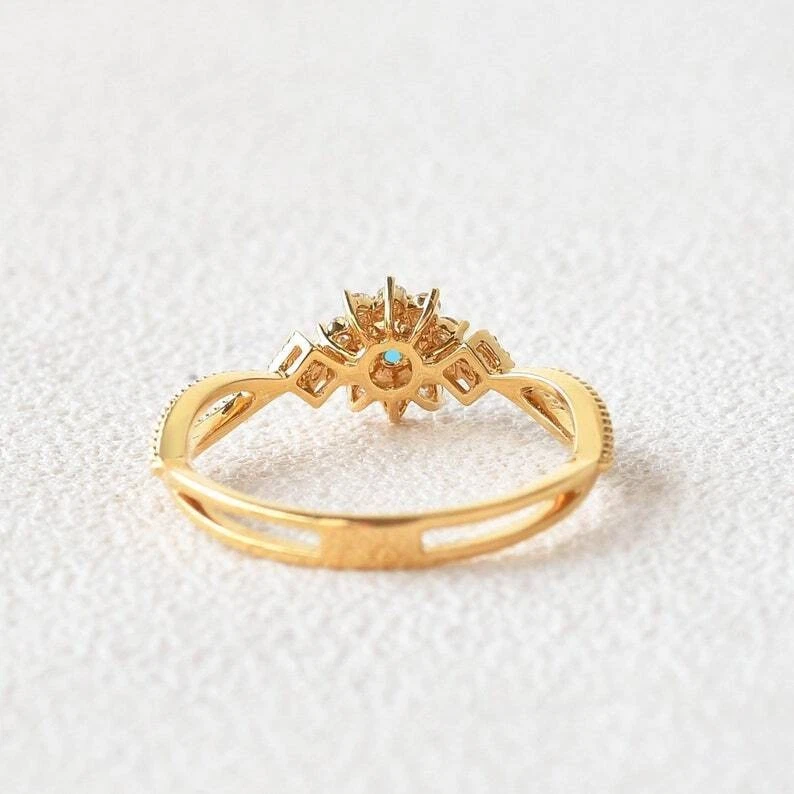 Natürlich Türkis Edelstein 14K Gelb Versilbert Versprechen Damen Ring G418 - Bild 3 von 4