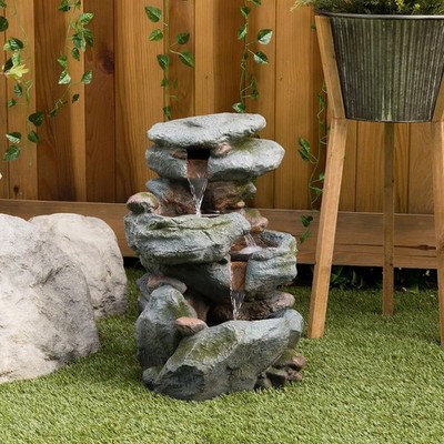 22 Inch Tall Fountain Outdoor Water Fountain 3-Tier Rock Waterfall Fountain