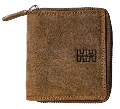 Elbleder kleinere Geldbörse RFID umlaufender Reißverschluss Leder Braun-Vintage