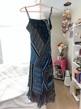 Vintage 90s/Y2K Whimsigoth Fairy core Eva Blue Beaded Dress Size 4S