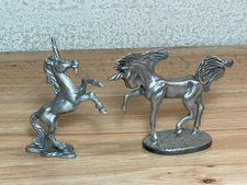 2 Vtg Spoontiques Pewter Rearing Unicorn Figurine Paperweight Fantasy Mythical