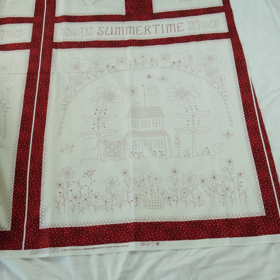 Panel de tela Maywood Summertime rojo Americana Cottagecore bloques tramposos 27"x45 Foto 4 de 4
