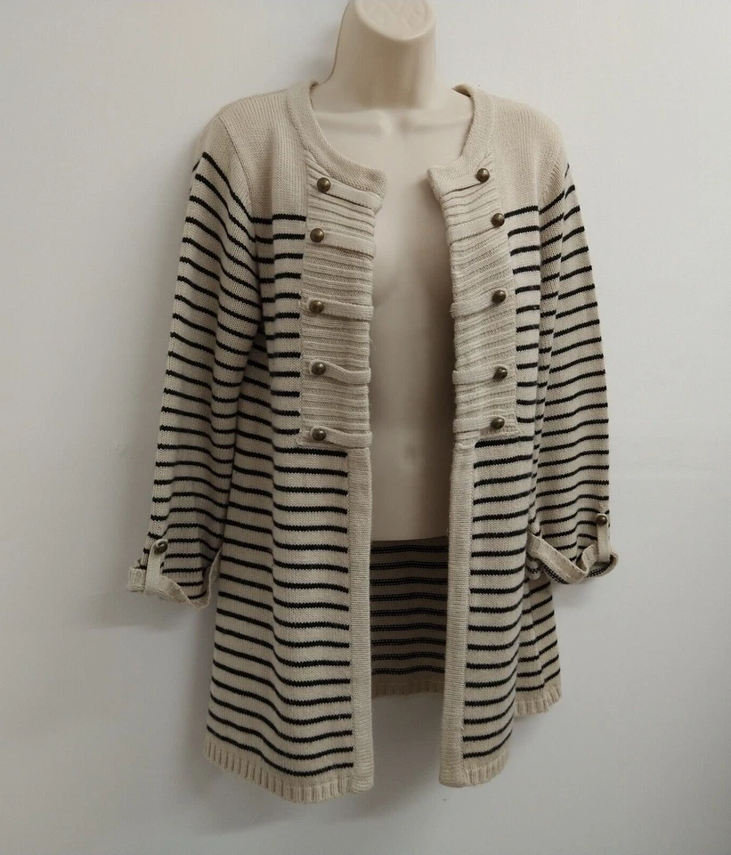 Cárdigan Suéter Debbie Morgan Mujer Mediano Beige Negro Chaqueta Preppy Damas Foto 4 de 4